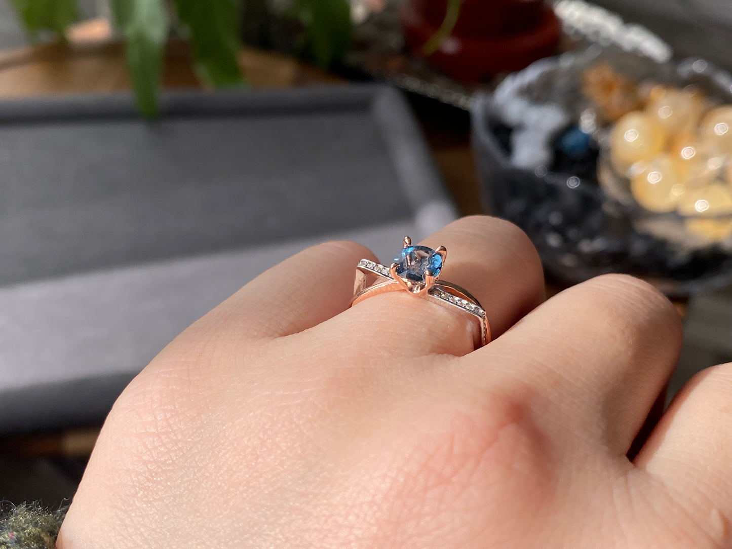 Natural Blue Topaz Statement Ring, Sterling Silver Birthday Ring Promise, Anniversary Ring for Women, Mother's Day Gift