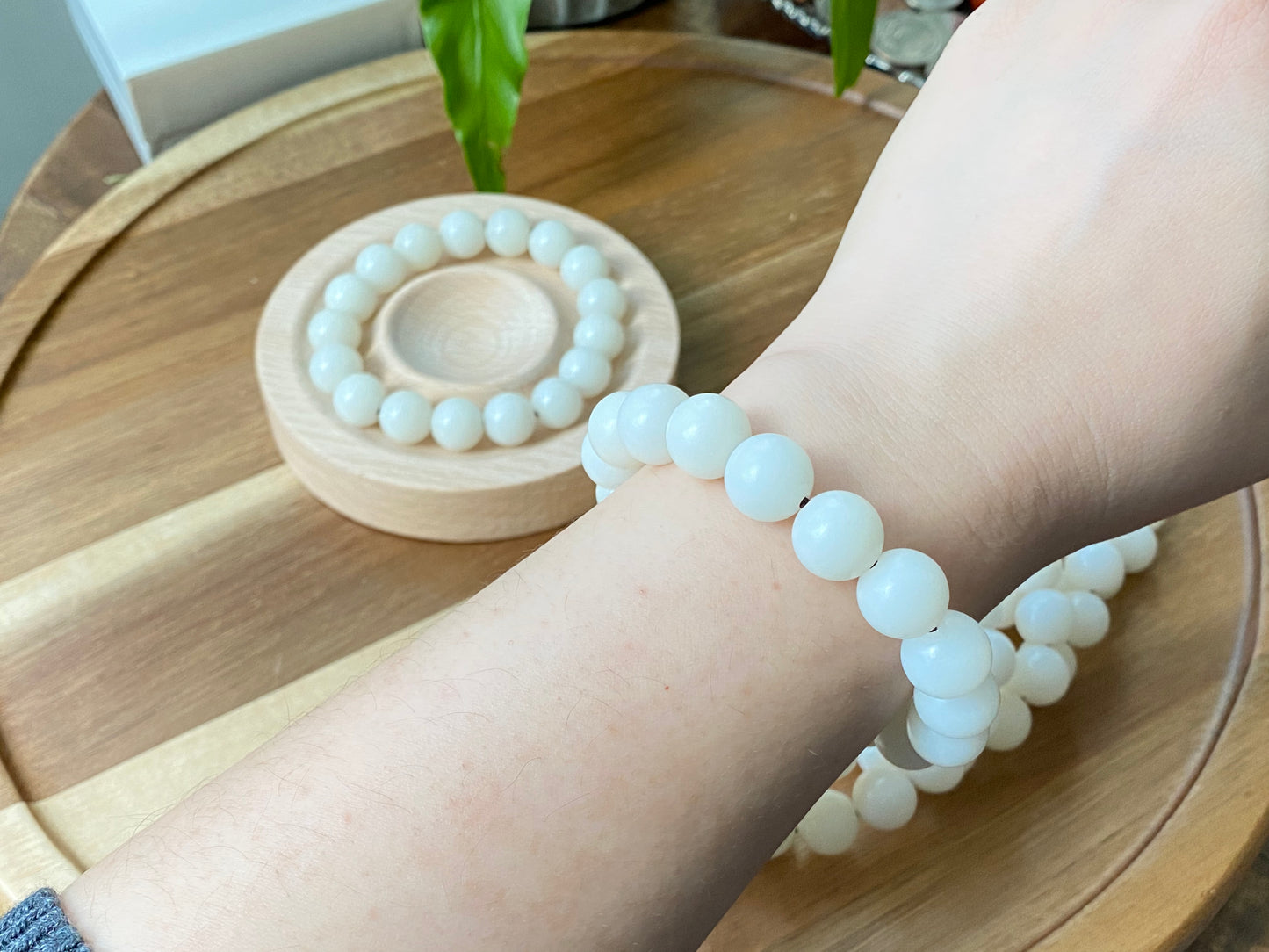 Natural white Bodhi root polished round bead bracelet,prayer mala Yoga Meditation Balancing 11mm+