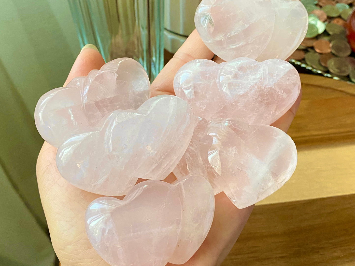 AA high quality Nature Raw Rose quartz puffy heart shape crystal ornament home decoration