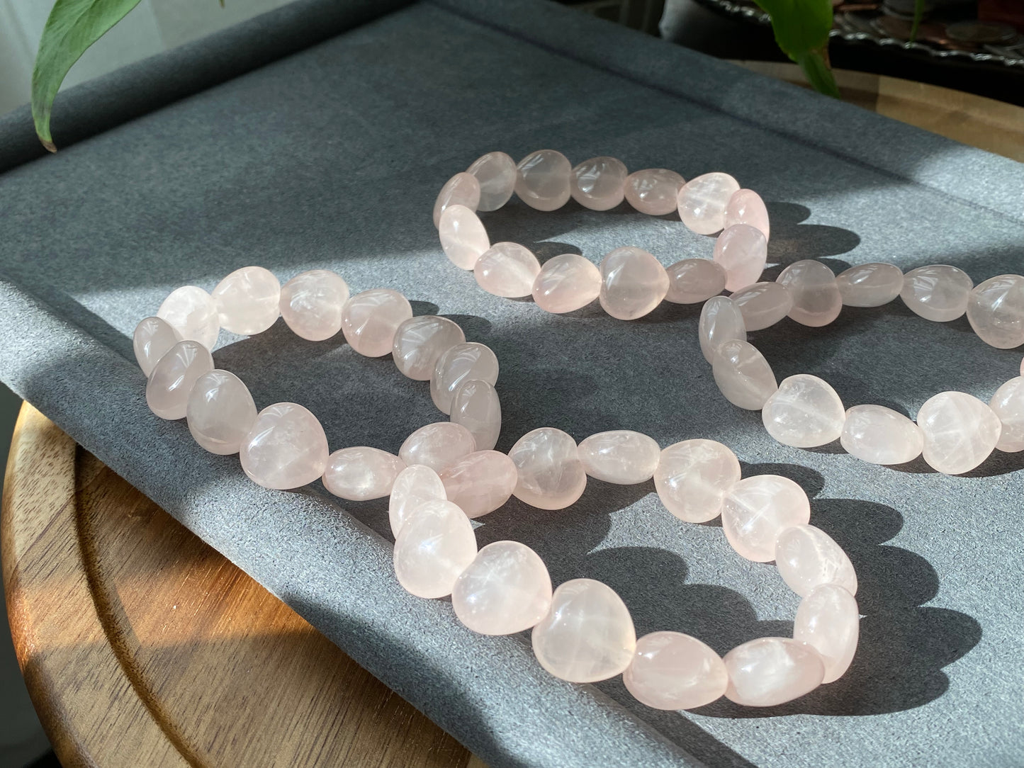 AAA high quality Rose quartz puffy heart shape bracelet bead grapefruit pink