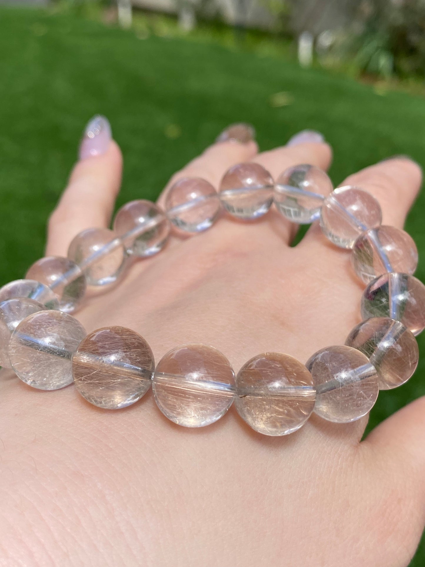 AAAA+ Natural super clear Rutilated Quartz，silky Rutilated smooth round bead bracelet gift for her, gift for mom