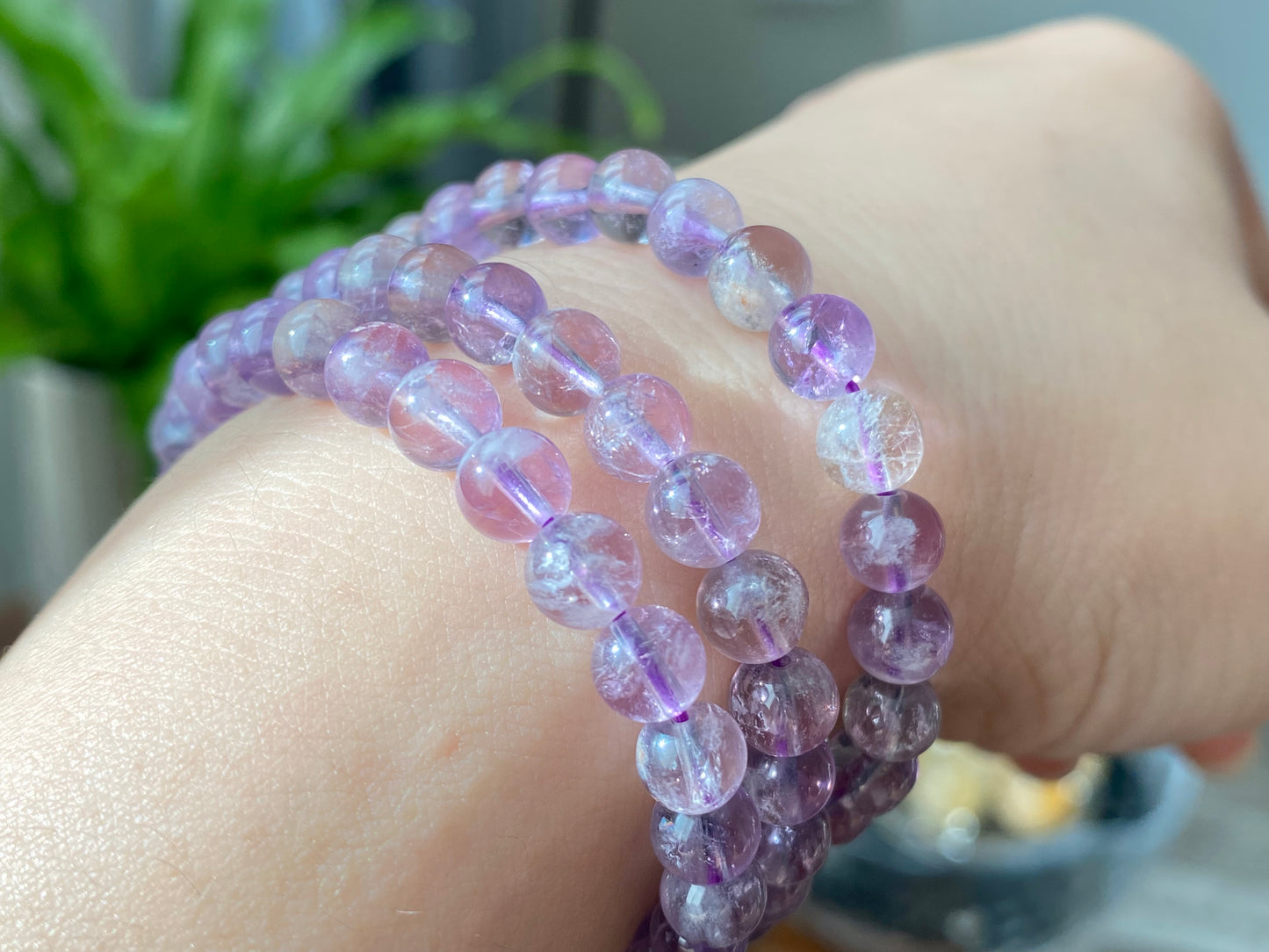 AAAA Grade Natural Purple Quartz Rutilated Rainbow shinning Round bead Bracelet Necklace 6mm