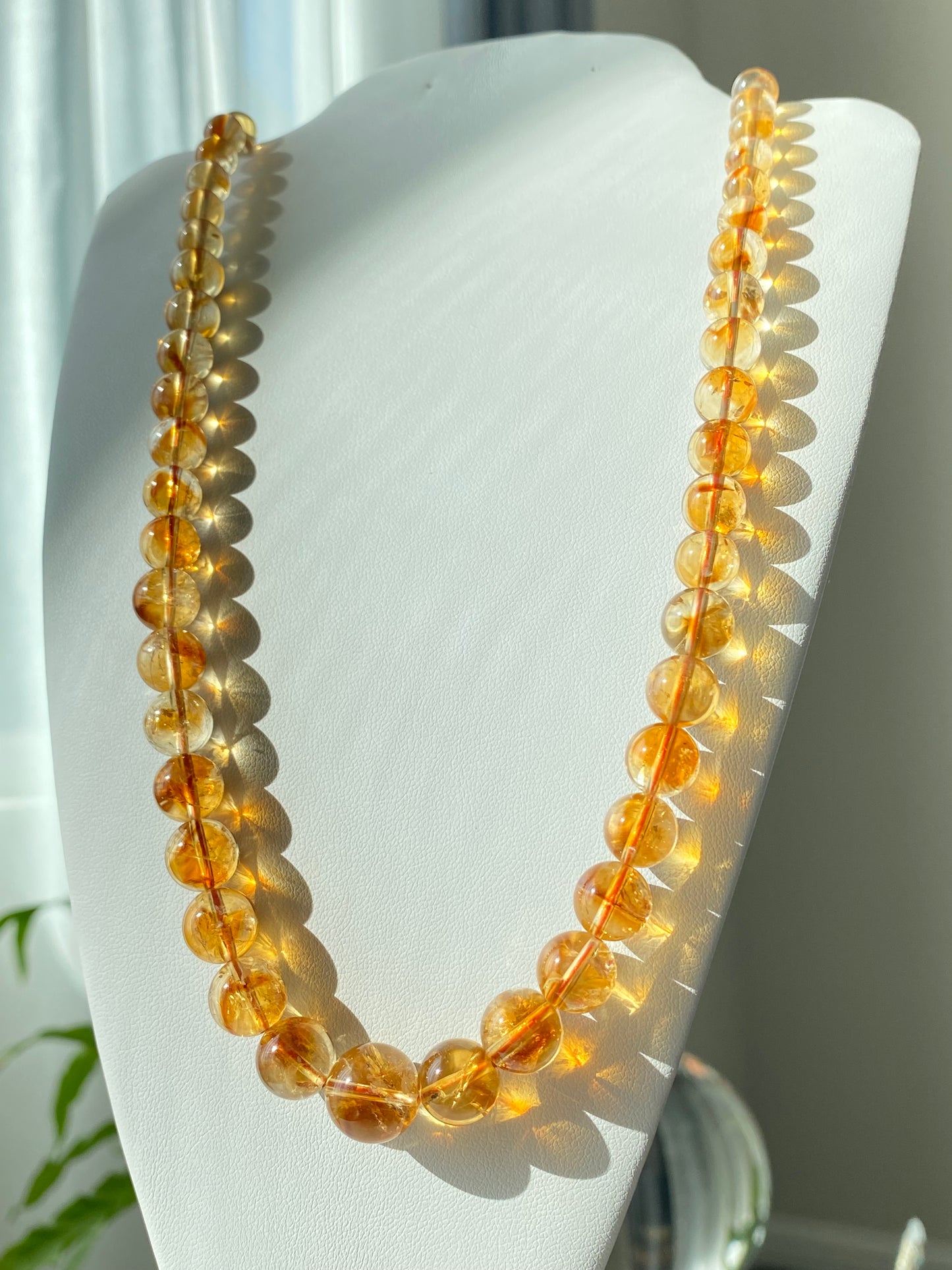 Succes and wealth Natural pyramid CitrineDark Yellow Gold Necklace grow with blue needle Mixed size Beaded