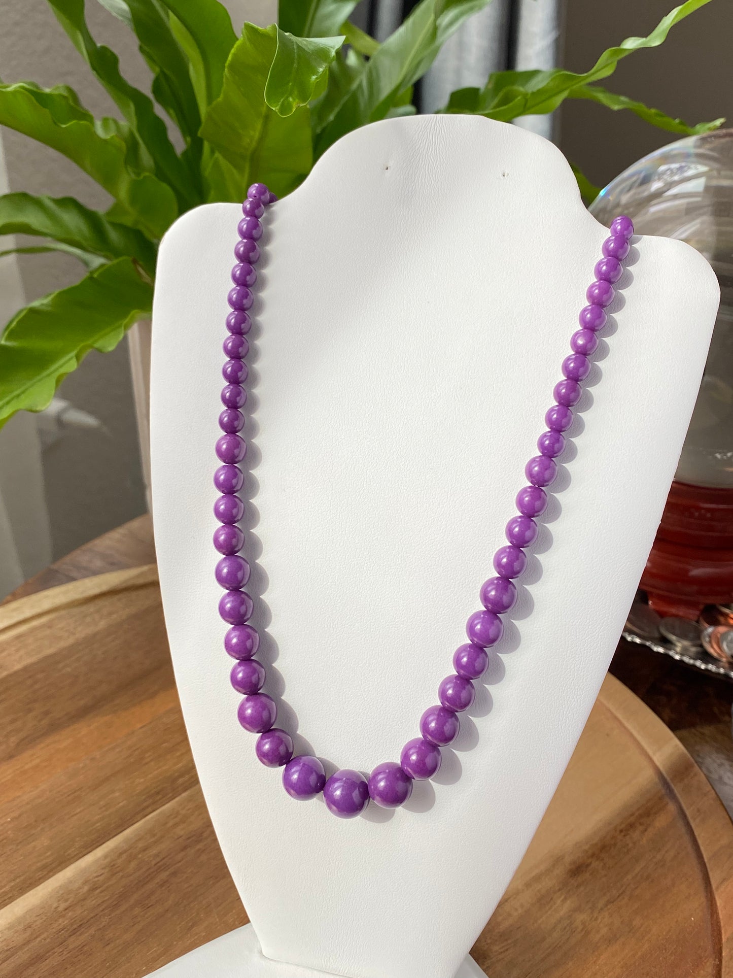 Rare High Grade Natural  Royal Purple Phosphosiderite Purple Mica Polished Smoothie Round Bead Necklace