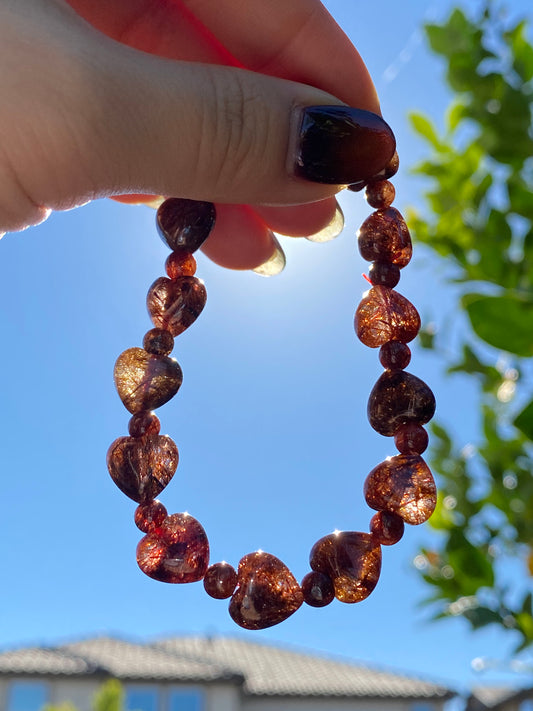 Natural Red Copper Rutilated Quartz Full of rutilated heart shape bead bracelet 12mm