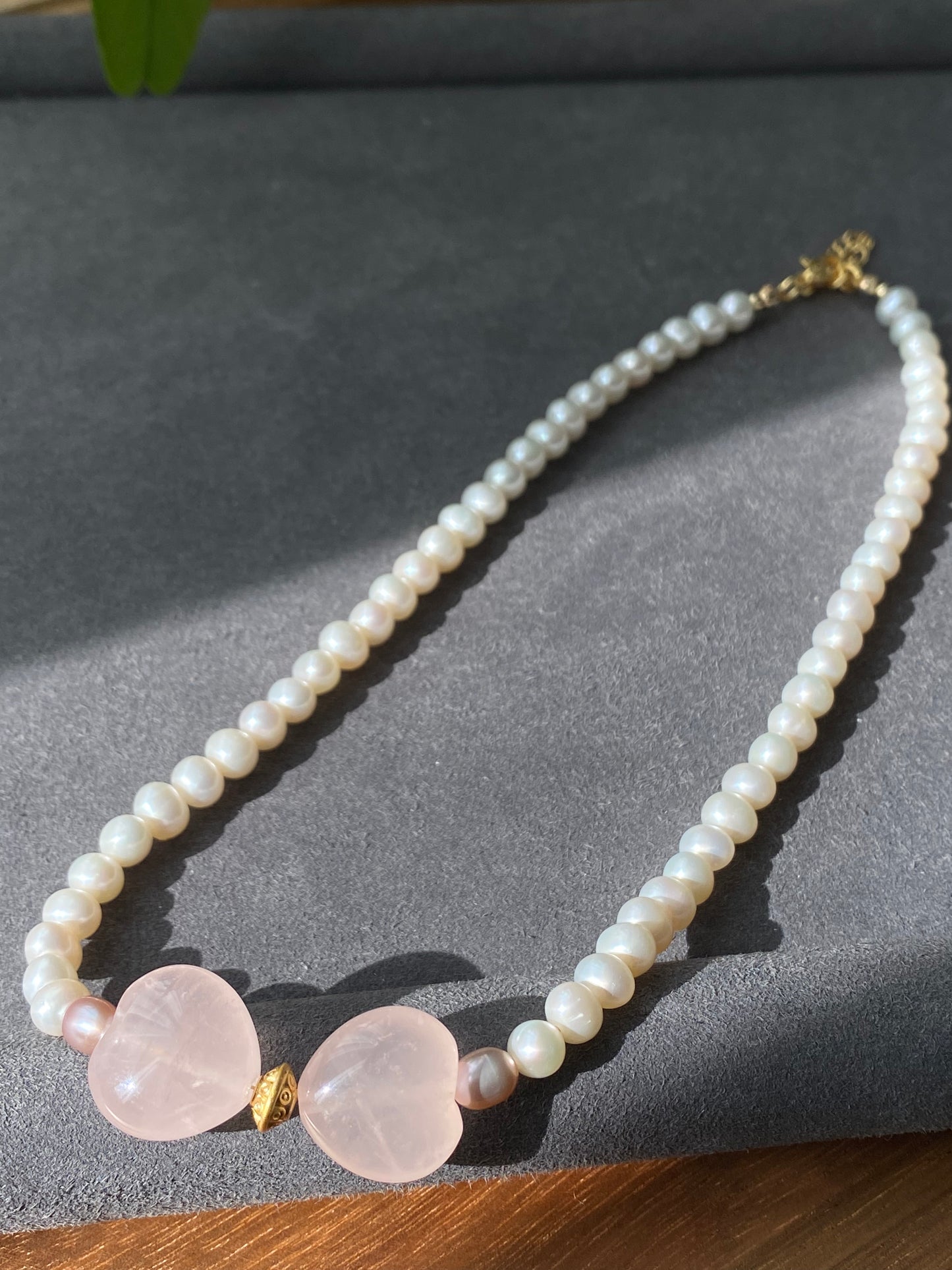 Natural AAA high quality Rose quartz cuty puffy heart shape,bow Freshwater pearls,Valentine's gift, gift for her,Love and relationships