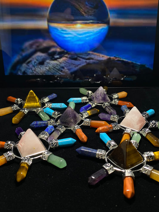 Energy Generator with seven kind Quartz, Tiger eye,Turquoise,Amethyst gemstone Orgonite  Pyramid Reiki Chakra Healing Gift,EMF Protection