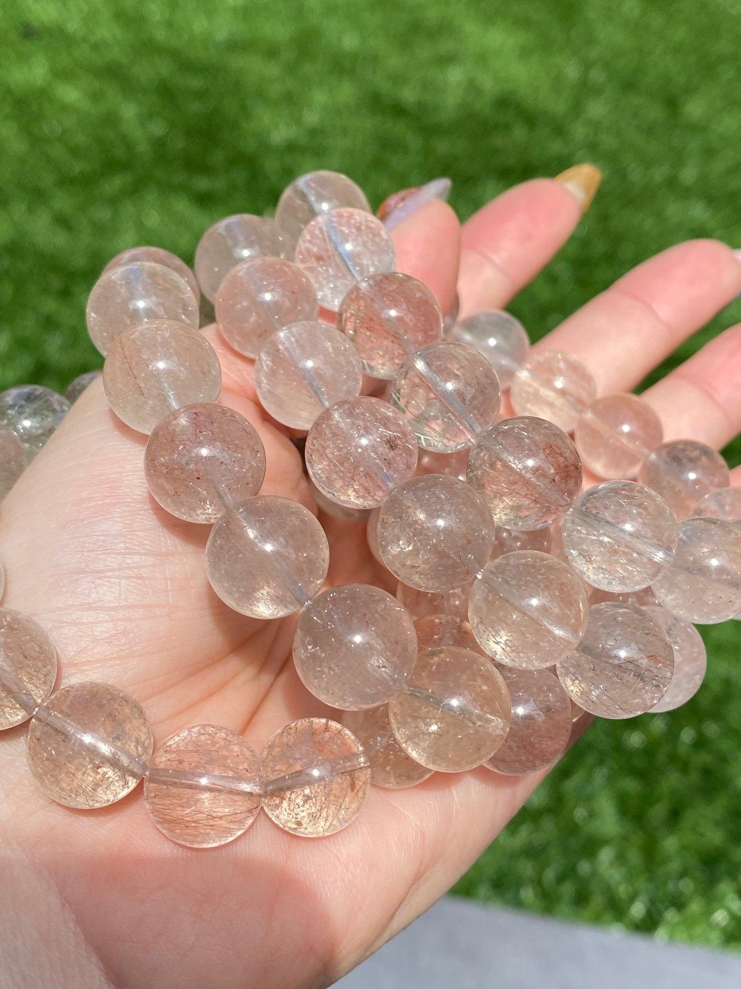 AAAA+ Natural super clear Rutilated Quartz，silky Rutilated smooth round bead bracelet gift for her, gift for mom