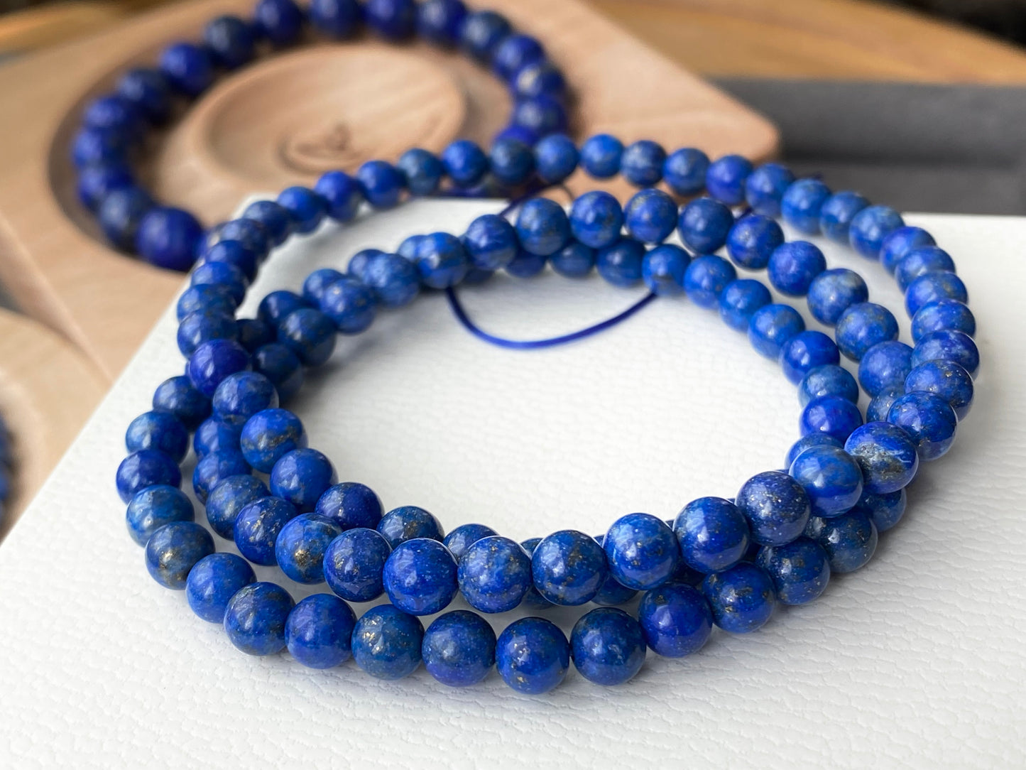 Natural High Grade less White More Blue Lapis Lazuli gemstone earless Anxiety Stress Relief Bracelet，Emotional Healing 5MM/9MM