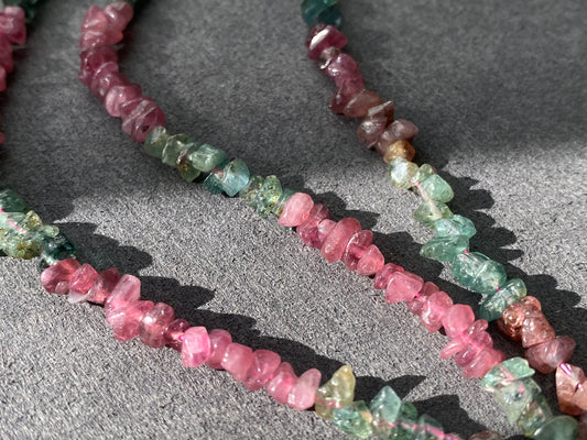 Natural watermelon Multi-color Raw Tourmaline rock Gemstone Sterling silver Bead Bracelet ,gift for her