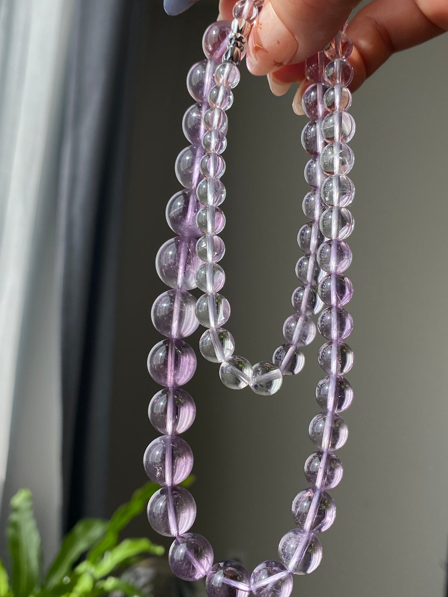 Rare High Clear Natural Lavender Milky Amethyst gradient Change color mix size Bead Necklace 6-14MM