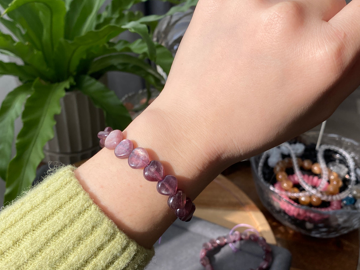 AAAA grade cat eyes luxury natural purple Lepidolite Heart shape bracelet, Mica Rutilated Quartz gift for her,Valentine's Day