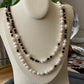 Natural Freshwater pearls with faceted Black Spinel 14K gold filled Handmade Necklace,gift for her, gift for him