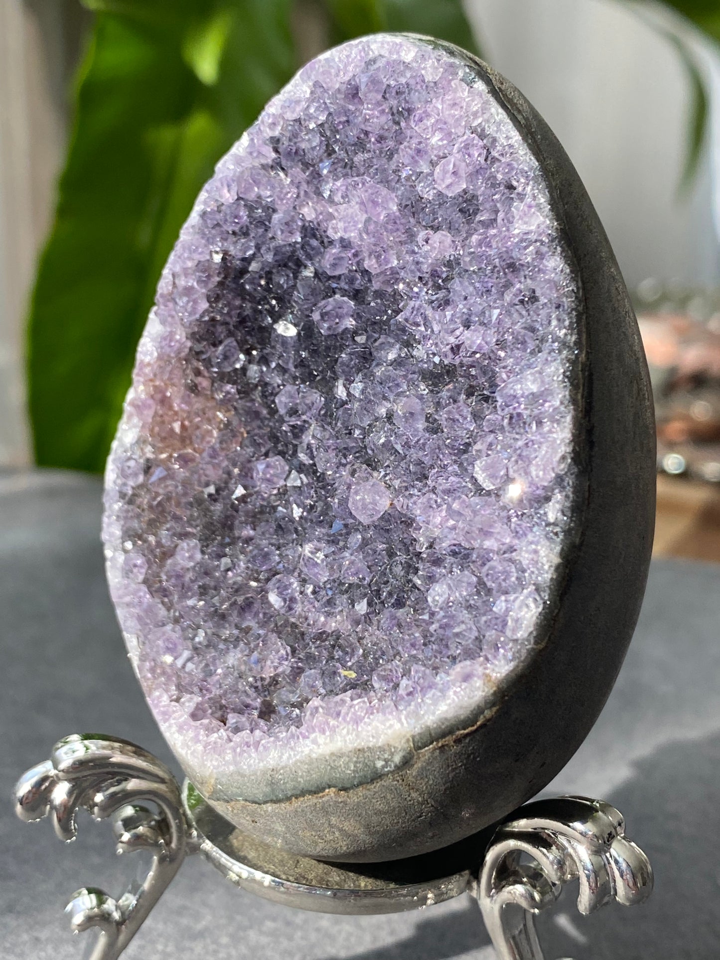 Natural Amethyst Dragons Egg with Stand- From Brazil，healing and cleansing powers & enhances spiritual awareness 130-215Gni