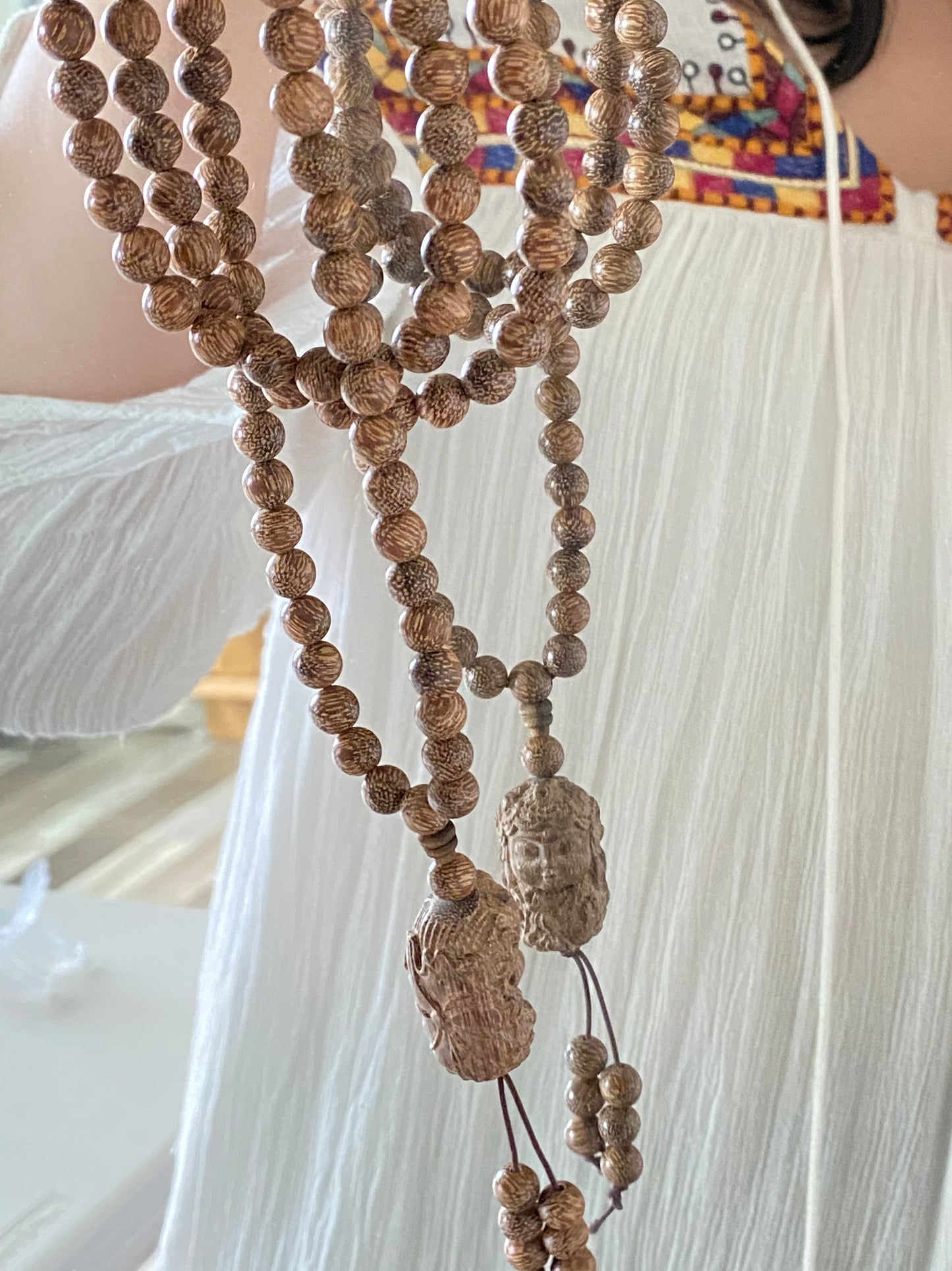 8mm Natural Indonesia Agarwood Fragrance 108 Beads, Meditation MALA lotus Tara hand carved bead necklace