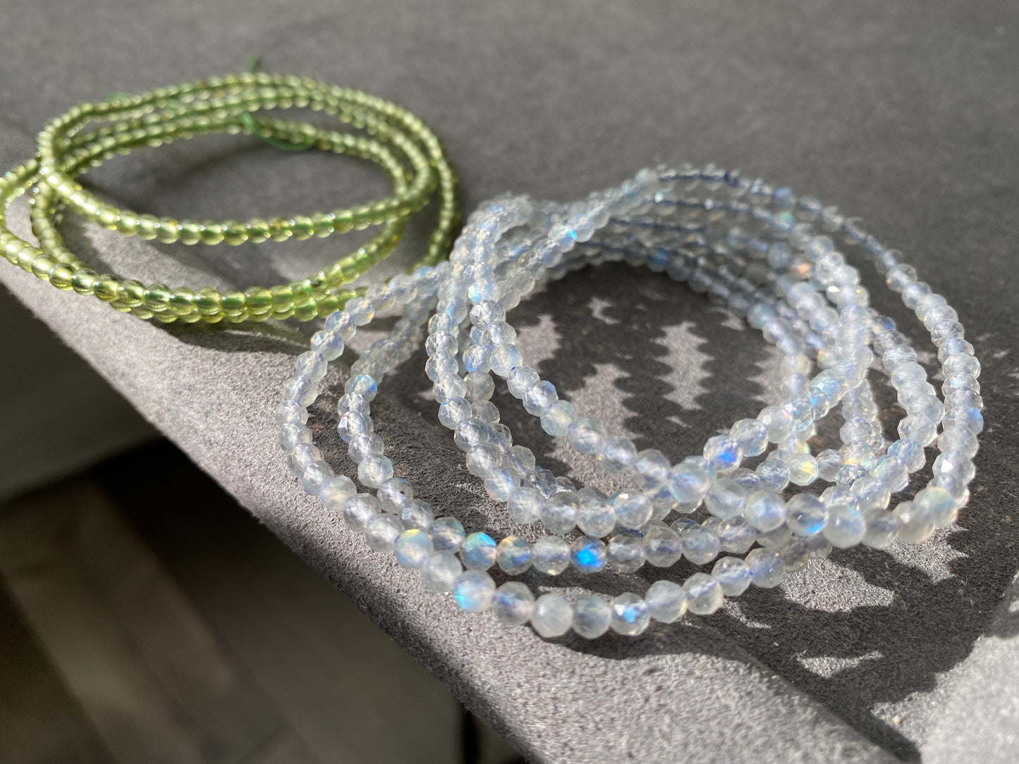 Natural Faceted super High Grade Moonstone,Prehnite Triple Wrap Bracelet,Long Choker Necklace 3mm