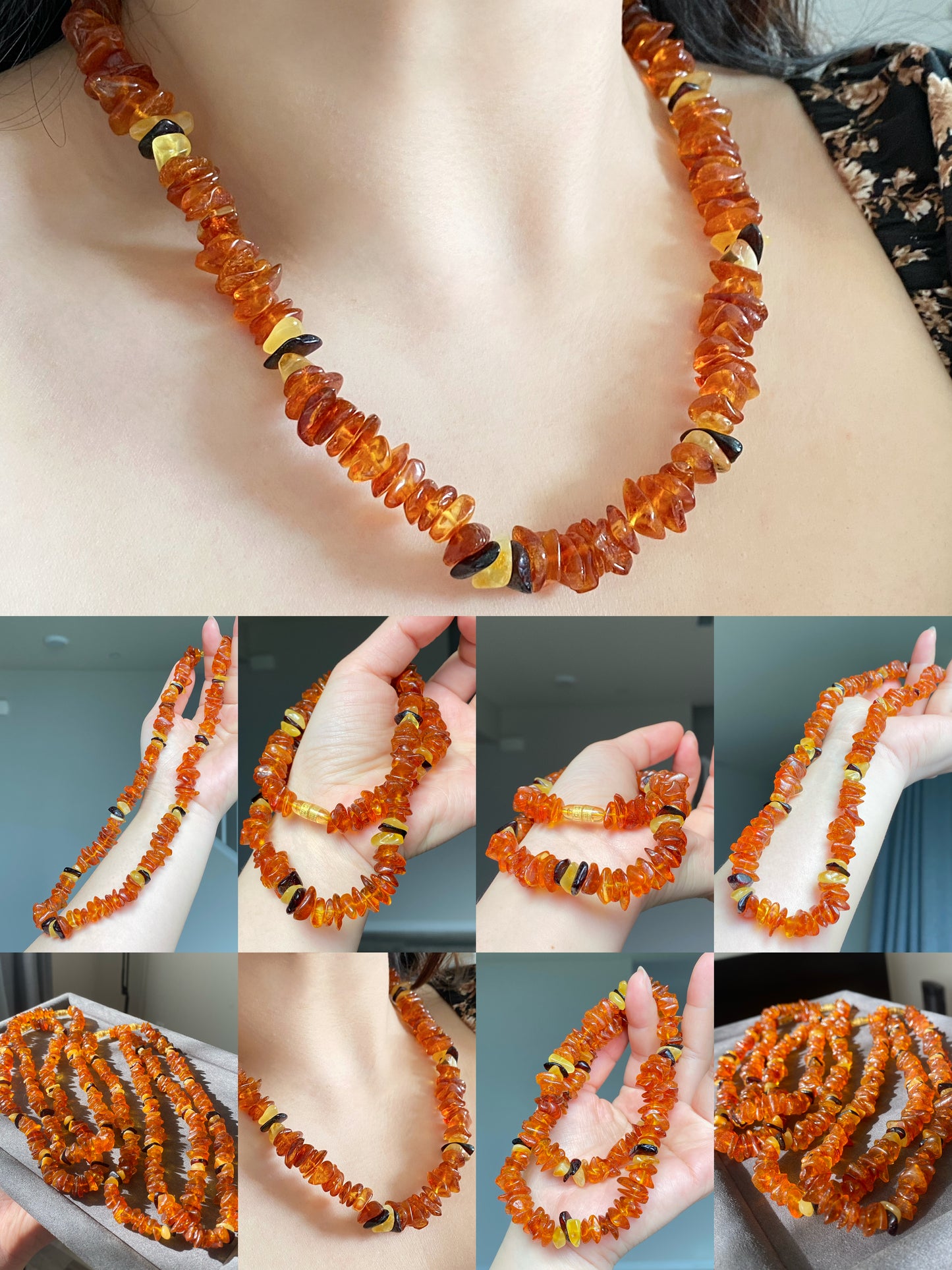 Made Friend Price Natural Genuine Baltic Amber Big Nuggets chips Mixed Color  Irregular Bead Necklace