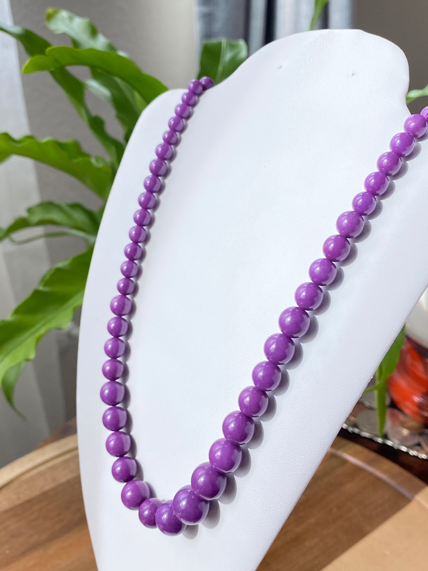 Rare High Grade Natural  Royal Purple Phosphosiderite Purple Mica Polished Smoothie Round Bead Necklace