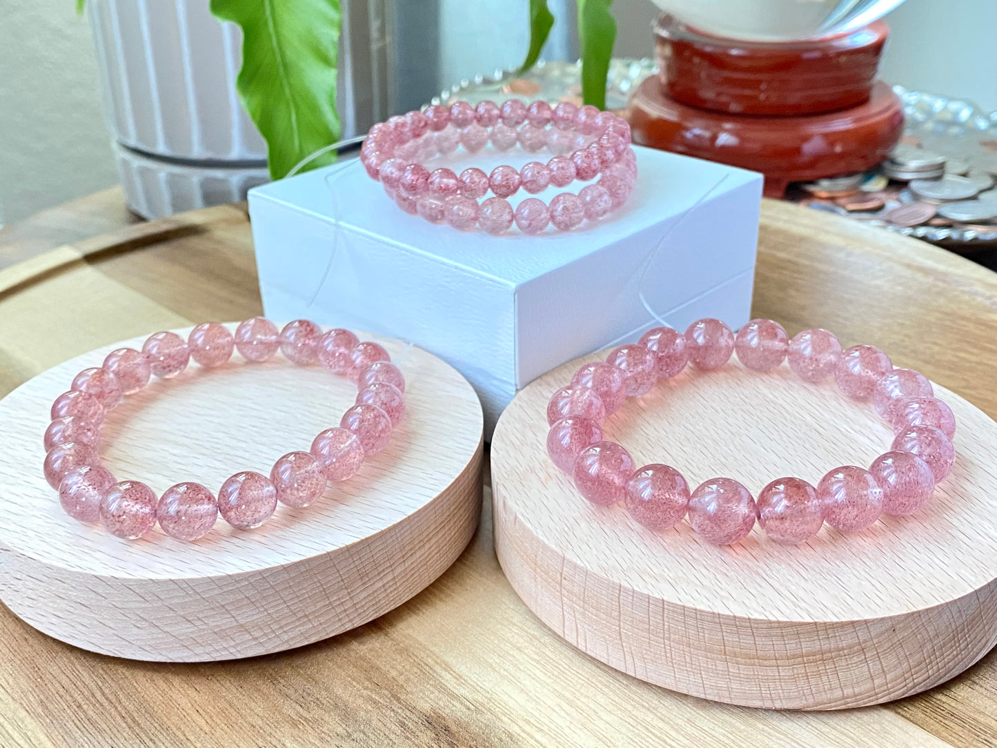 AAAA Grade Natural Rainbow Flash Strawberry Quartz with full seed Gemstone Healing Bracelet 7mm,8mm,10mm,11mm,18mm