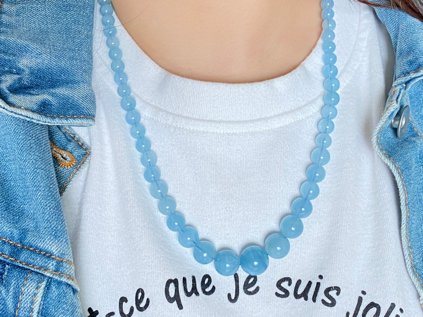 Natural Aquamarine Ocean Blue sky blue Mixed size Bead Healing Crystal Necklace 5-13MM,gift for her