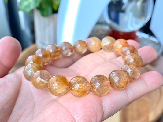 Top Grade Latte gold Coffee Rutilated Quartz,  wealth, health,block bad energies round bead bracelet 10mm,12mm,13mm