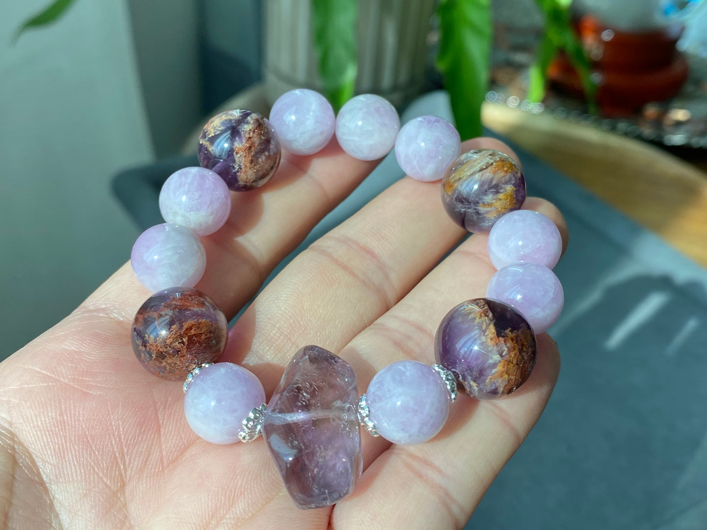 Natural Raw Ametrine Purple Lithium Amethyst Purple Phantom Lilac Mixed Design Bracelet