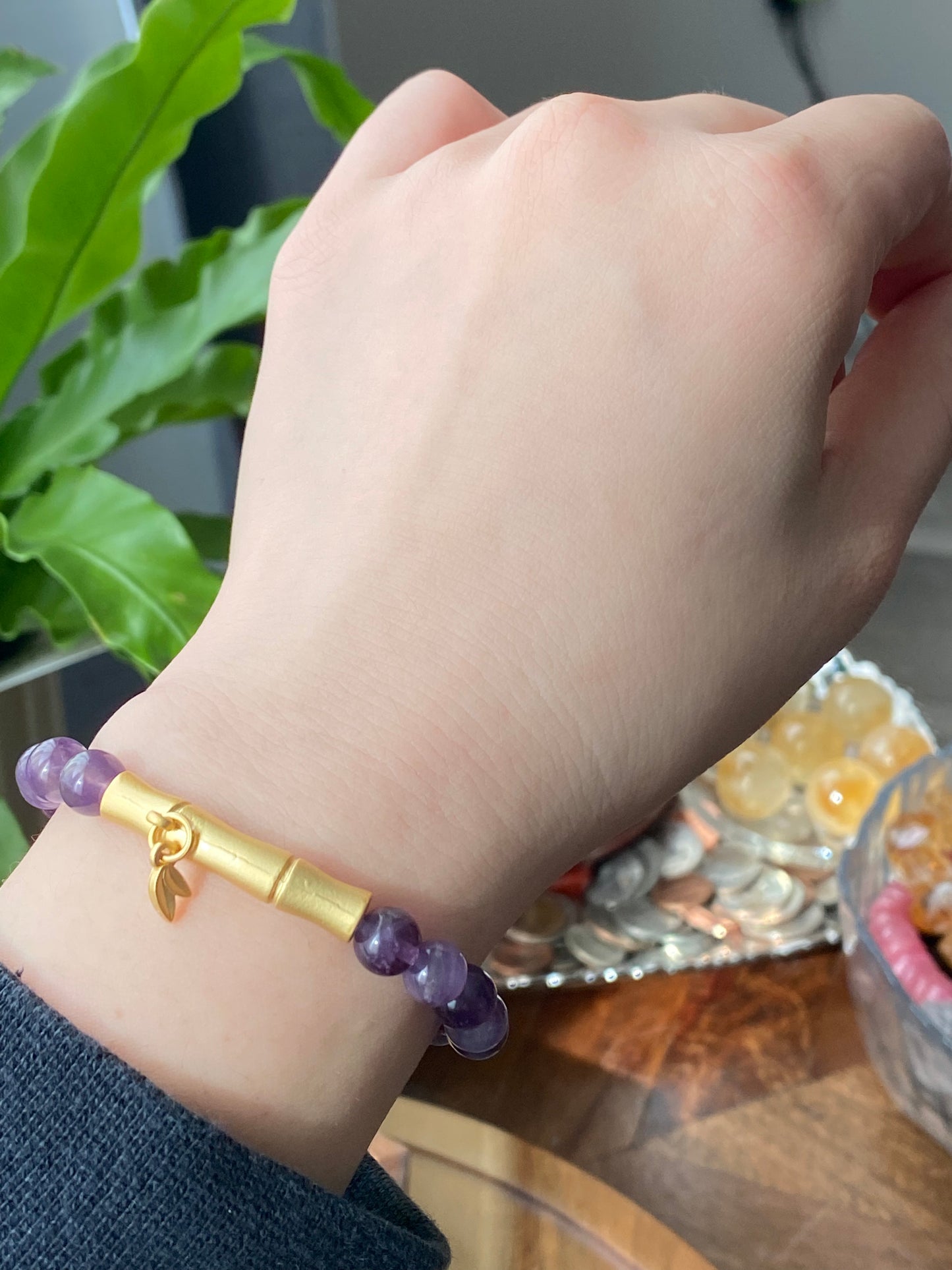 Natural Amethyst Bamboo Butterfly Hanfu made to order bracelet,Valentine Gifts 7mm+