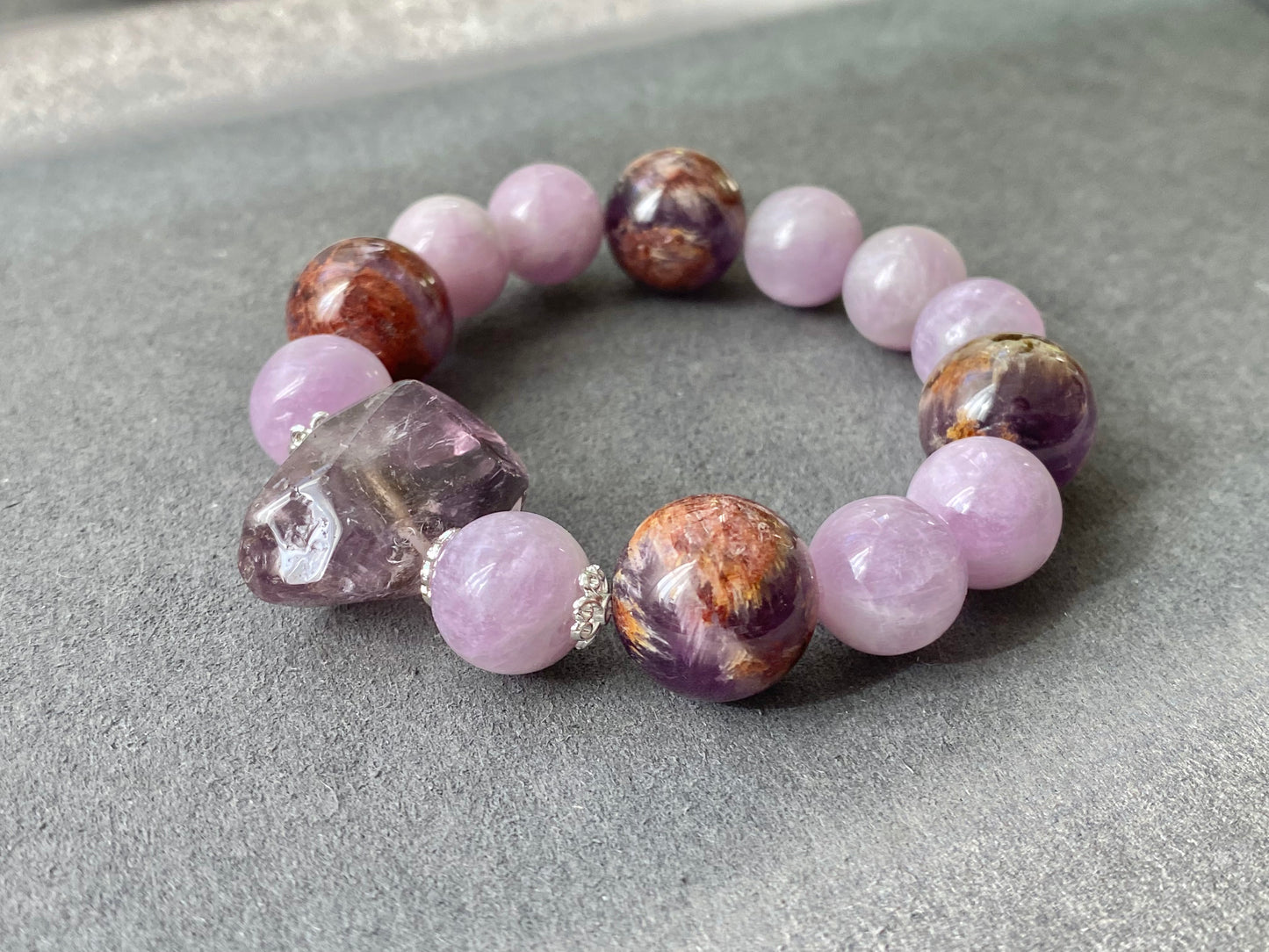 Natural Raw Ametrine Purple Lithium Amethyst Purple Phantom Lilac Mixed Design Bracelet