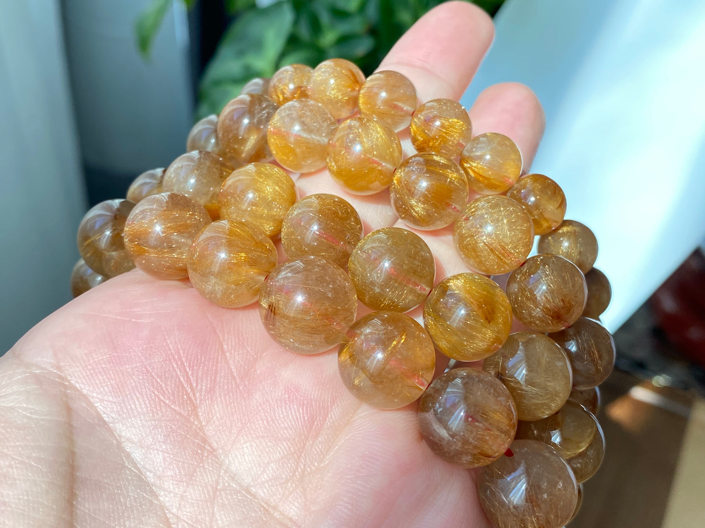 Top Grade Latte gold Coffee Rutilated Quartz,  wealth, health,block bad energies round bead bracelet 10mm,12mm,13mm