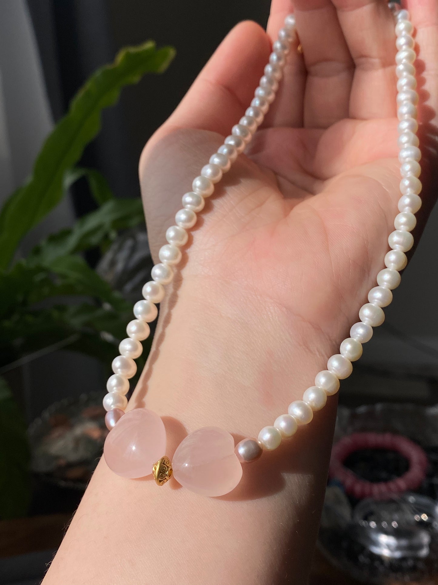 Natural AAA high quality Rose quartz cuty puffy heart shape,bow Freshwater pearls,Valentine's gift, gift for her,Love and relationships