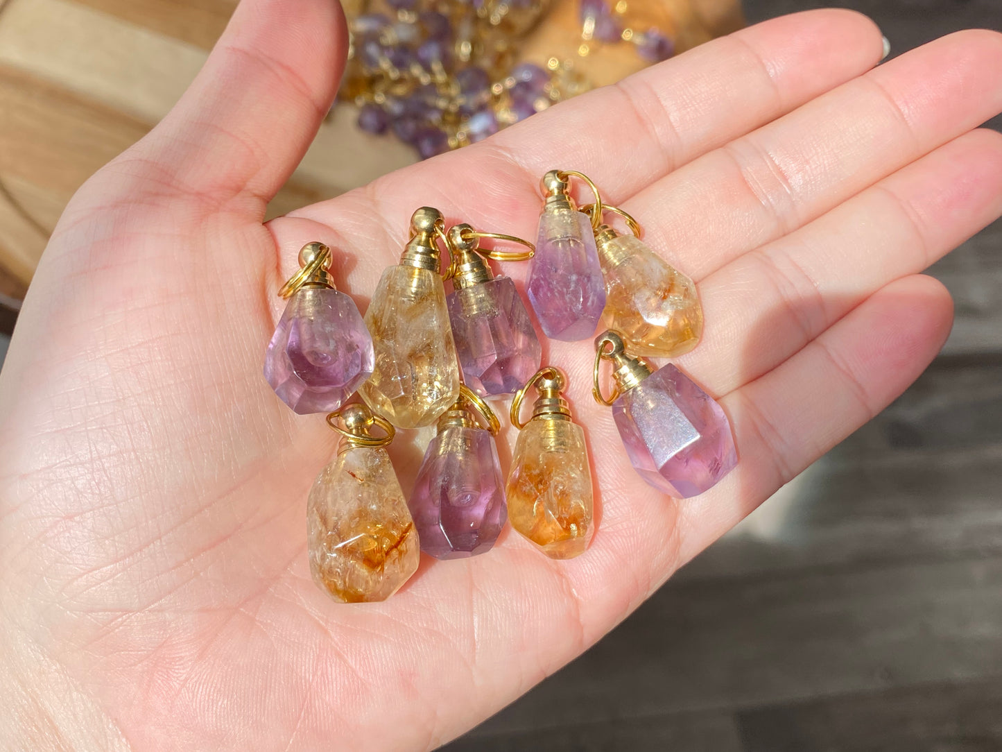 Genuine gemstone Natural Ametrine  Amethyst perfume small bottle necklace pendant Healing Crystal  Handmade Jewelry, Anxiety Relief