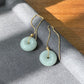 Natural A Donut Hetian Jade,Circle Jade Drop Earring,Drop dangle Earring/EarWire,handmade earring