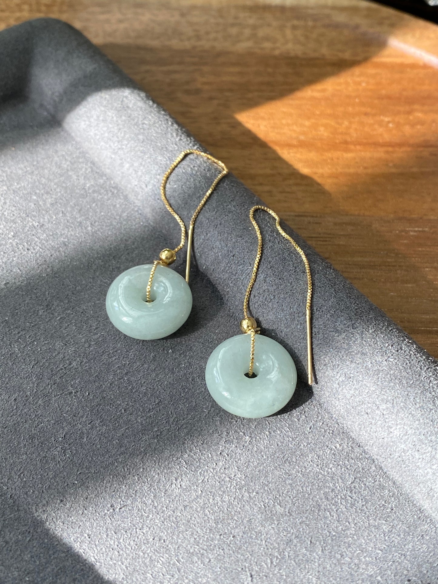 Natural A Donut Hetian Jade,Circle Jade Drop Earring,Drop dangle Earring/EarWire,handmade earring