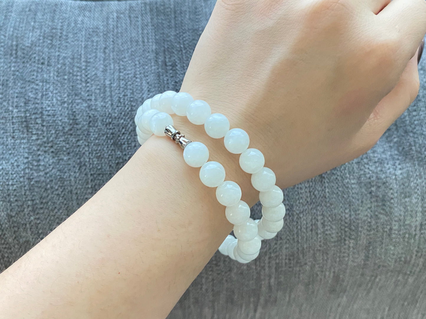 Make Friend Price Authentic  Natural Hetian White Jade Round bead White Nephrite Nacklace 10mm Best Gift for her,gift for Mom