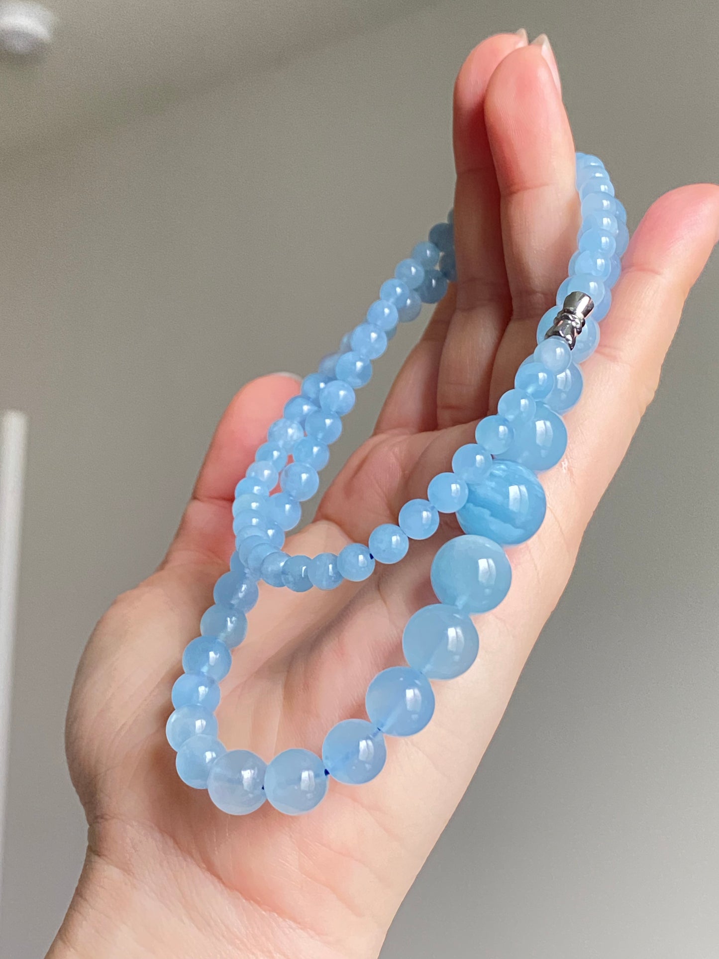 Natural Aquamarine Ocean Blue sky blue Mixed size Bead Healing Crystal Necklace 5-13MM,gift for her