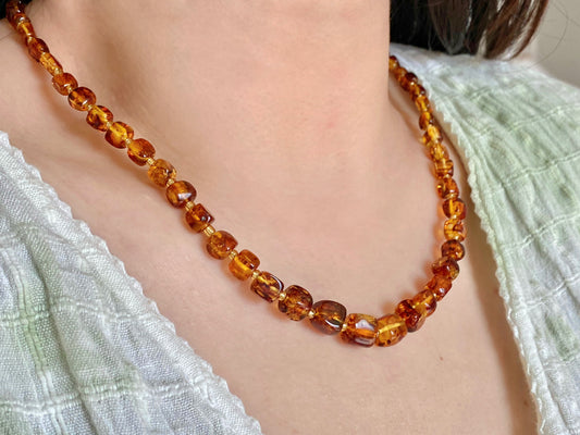 Natural Genuine Baltic Amber square  Bead Necklace mixed size,gift for her ,gift for mother