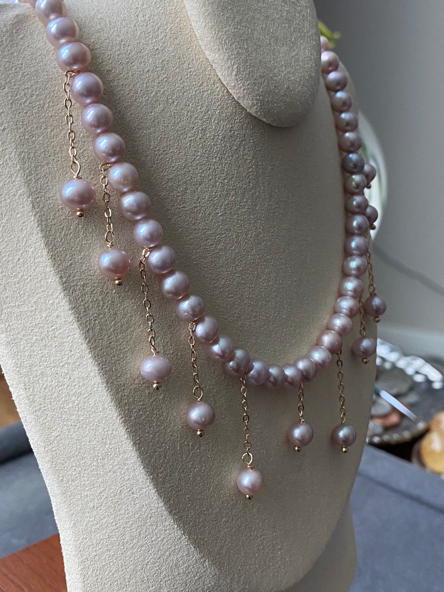 Natural freshwater pearls lavender pink dangle drop choker necklace,handmade necklace,wedding gift,Bridesmaid Gifts