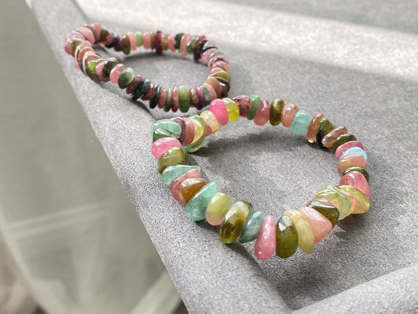 Natural watermelon Multi-color Raw puffy Tourmaline rock Gemstone  Bead Bracelet ,gift for her