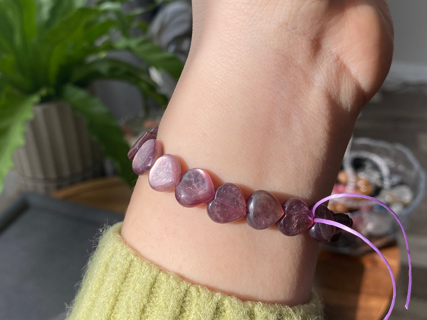 AAAA grade cat eyes luxury natural purple Lepidolite Heart shape bracelet, Mica Rutilated Quartz gift for her,Valentine's Day