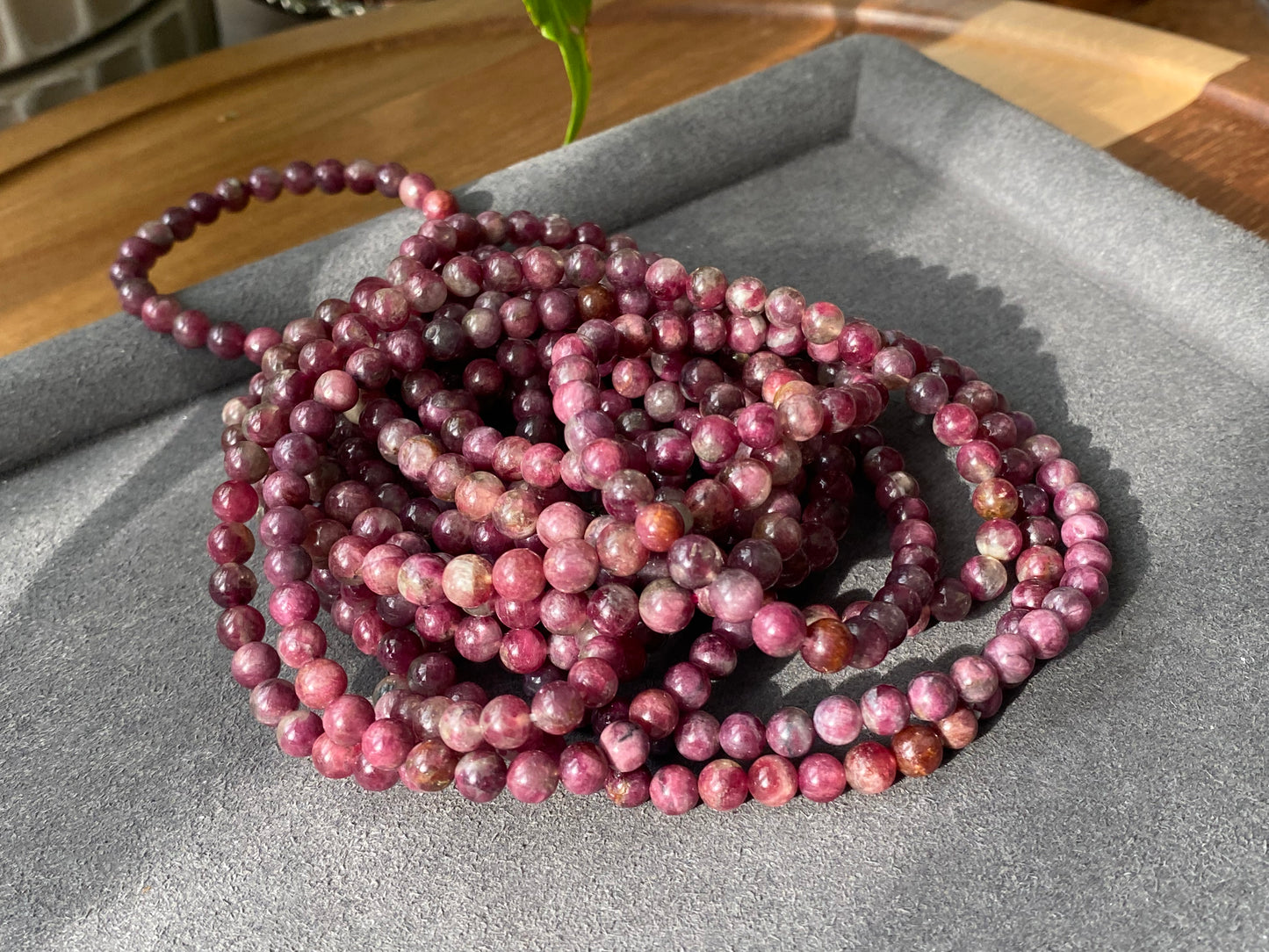 5mm Natural Ruby Red Tourmaline Round Beaded Crystal Bracelet