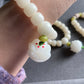 Natural white Bodhi root polished square round bead bracelet,prayer mala Yoga Meditation Balancing with Lotus Sculp