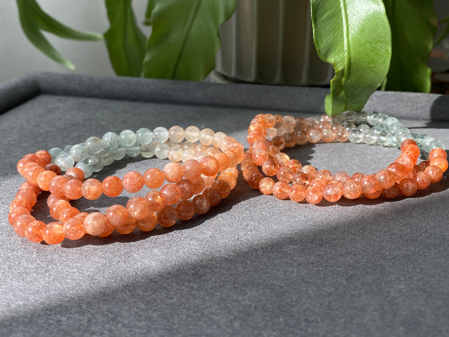 AAAAA Grade Natural Sunstone Gradual change Color super shinning illuminate Fire three layer Bead Bracelet Necklace 5mm,6mm