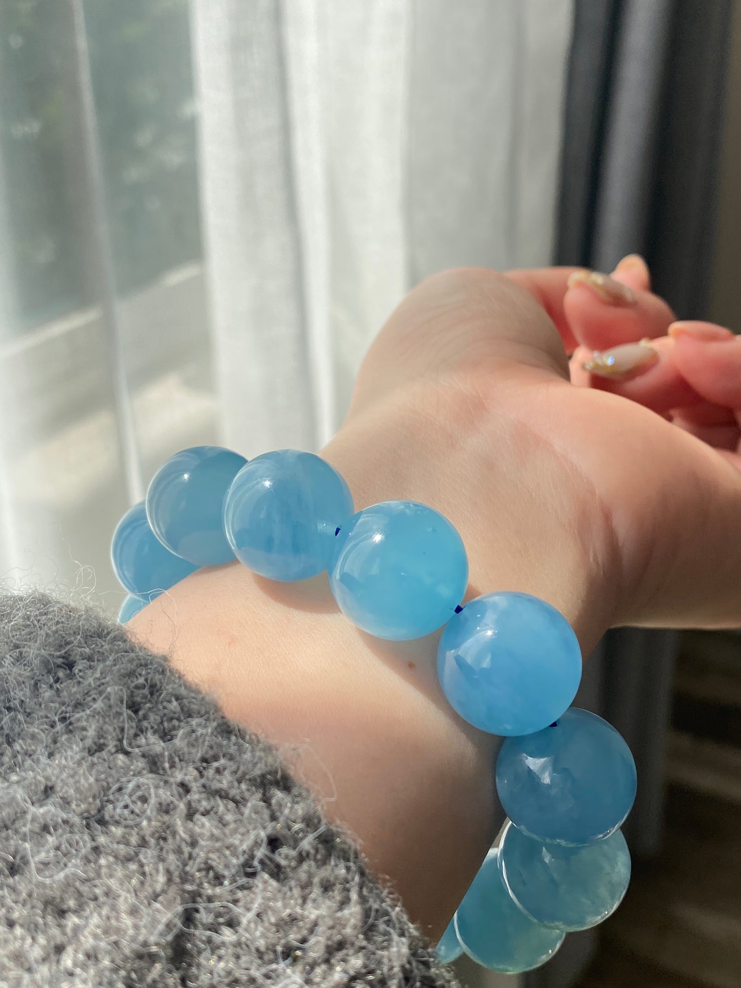 AAAA Natural Rare High Grade Aquamarine smoothie Round Gemstone Bead Bracelet,lovely Blue,handmade Bracelet