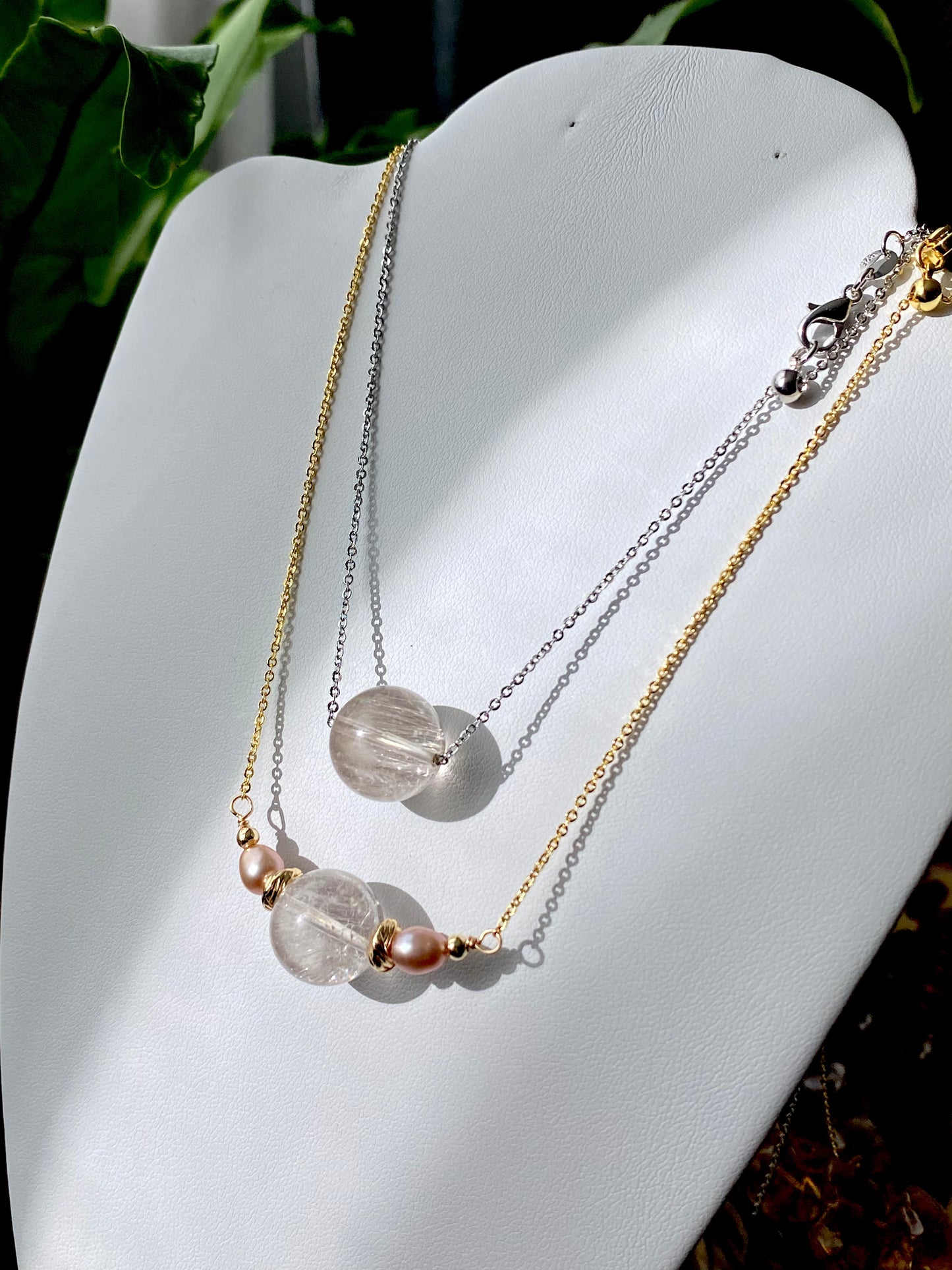 Natural High Clear Grade Rutilated Quartz,Rabbit Hair Rutilated Quartz Crystal,Fresh water pearls Adjustable Choker Necklace