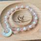 Love with Crescent Moon Rose Quartz freshwater pearls faceted clear quartz handmade bracelet, gift for her,Valentine gift