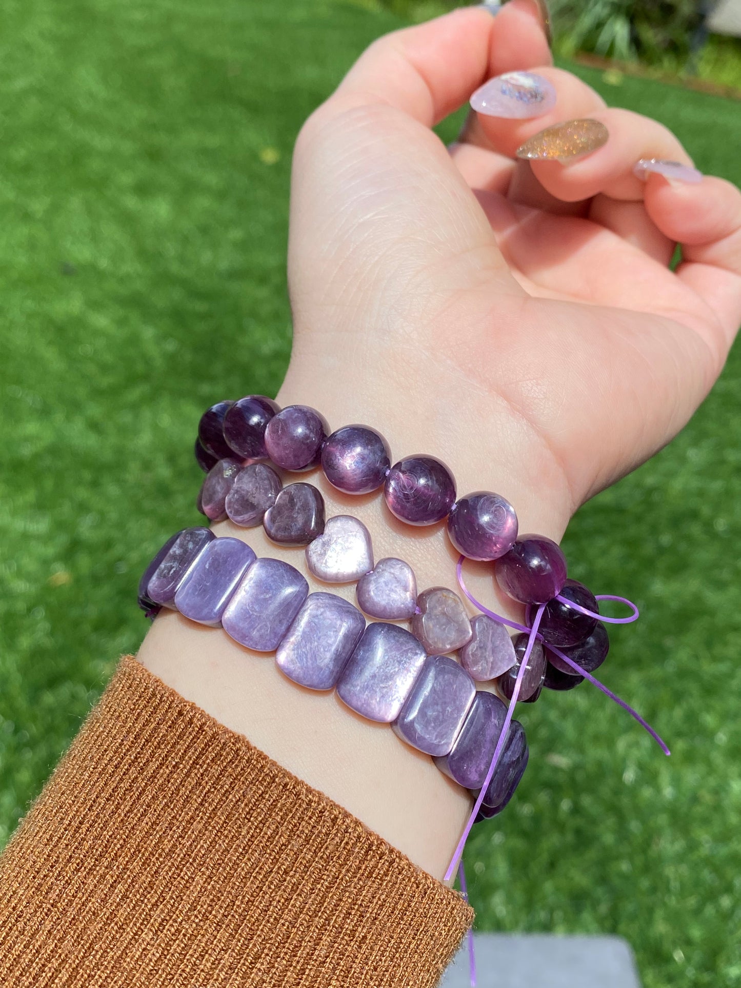 AAAA grade cat eyes luxury natural purple Lepidolite Heart shape bracelet, Mica Rutilated Quartz gift for her,Valentine's Day