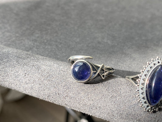 Natural High Rare Grade Marquise Bloodshot Iolite，Cordierite，Dichroite Mid century modern Vintage Sterling Silver Ring,weight lose gemstone